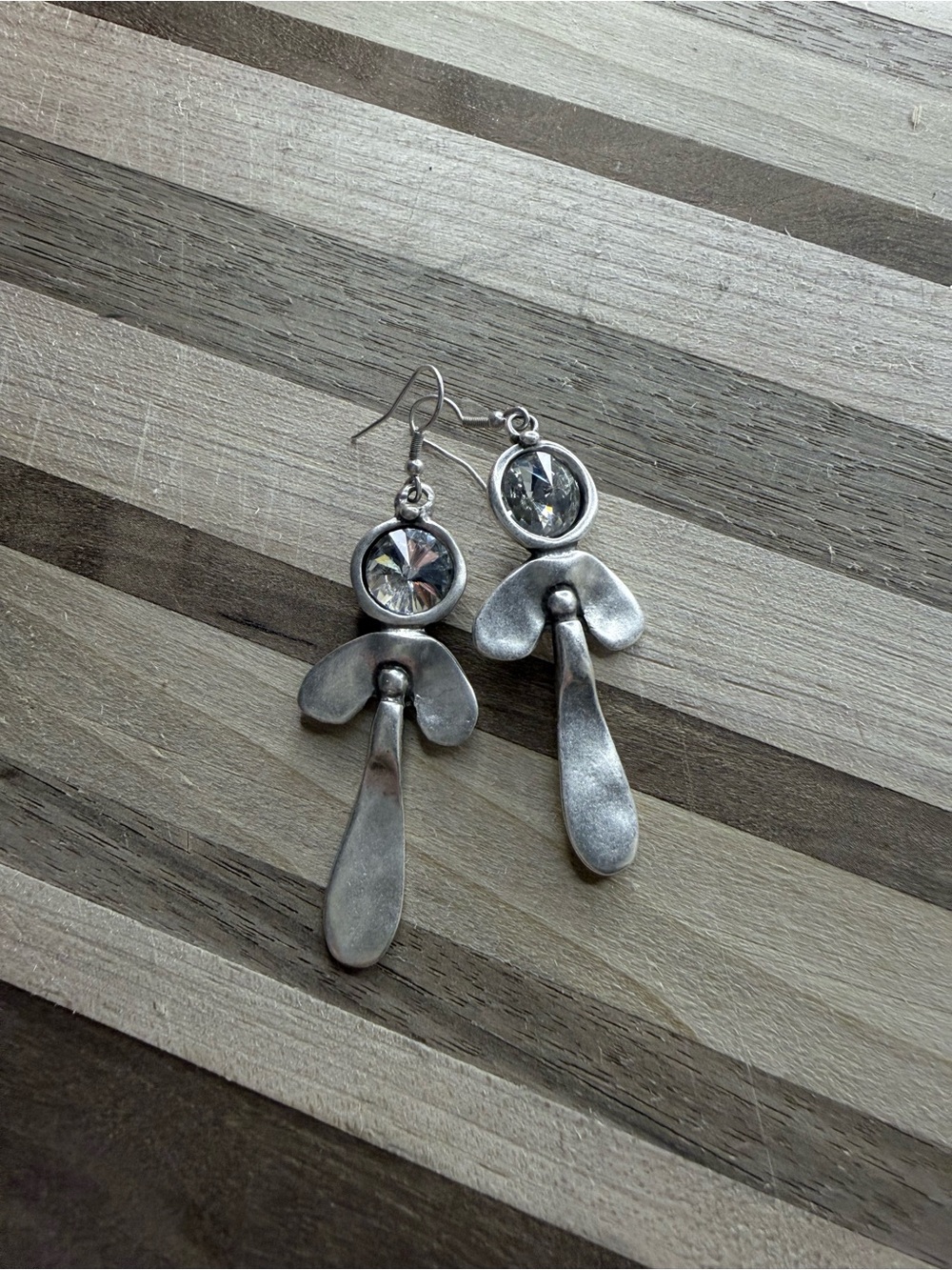 Silver-Tone Drop Earrings with Clear Crystal Accent